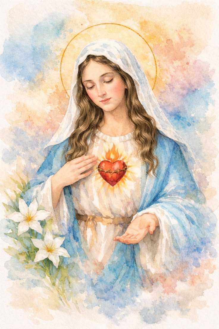 Illustration de la Vierge Marie à l'aquarelle